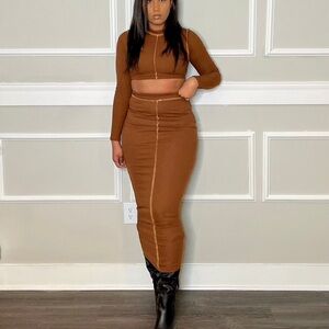 Brown Maxi Skirt Set
